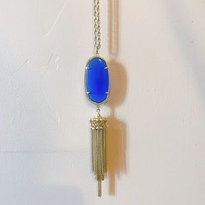 Kendra Scott Blue Tassel Gold Rayne Stone Pendant Tassel Necklace Long